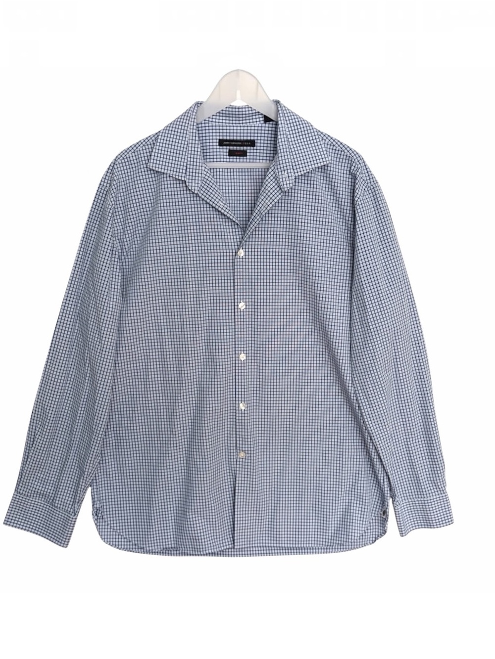 John Varvatos USA Blue Gingham Check Slim Fit Dress Shirt Mens 17 34/35